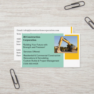 White Contractor Yellow Construction Bulldozer Business Card