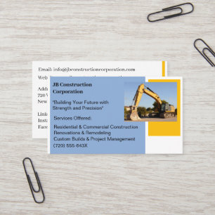 White Contractor Yellow Construction Bulldozer Business Card