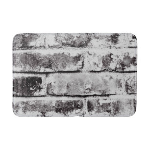 White Contrast Industrial Rustic Brick Texture Bath Mat