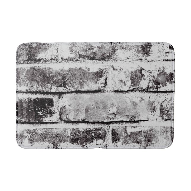 White Contrast Industrial Rustic Brick Texture Bath Mat (Front)