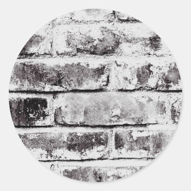 White Contrast Industrial Rustic Brick Texture Classic Round Sticker (Front)