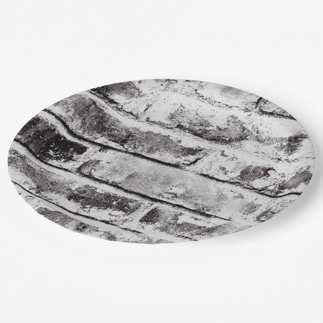 White Contrast Industrial Rustic Brick Texture Paper Plate (Angled)