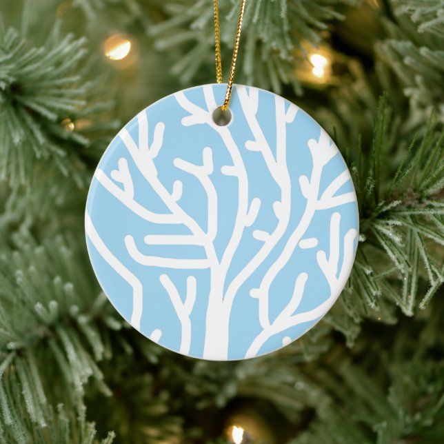 White coral eco ocean blue and white ceramic ornament (Tree)