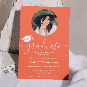 White coral graduate script photo graduation invitation