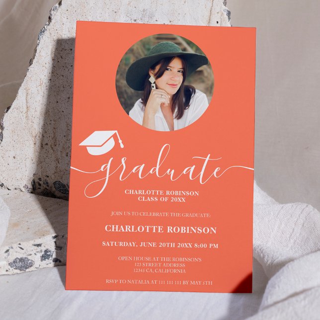 White coral graduate script photo graduation invitation (White coral graduate script photo graduation invitation)