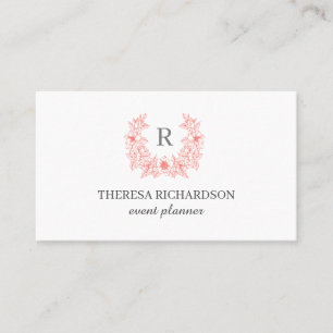 White Coral Magnolia Wreath Monogram  professional Business Card