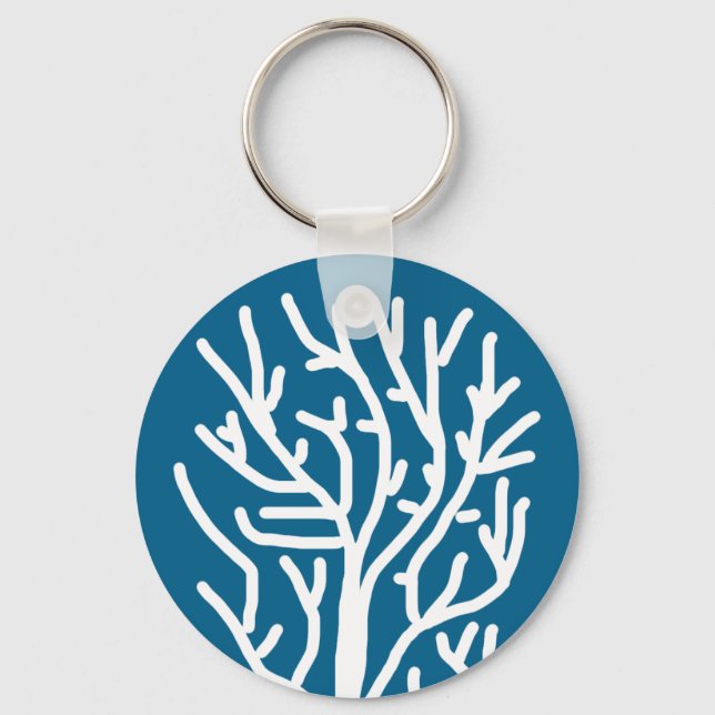 White coral on blue aquatic life keychain (Front)