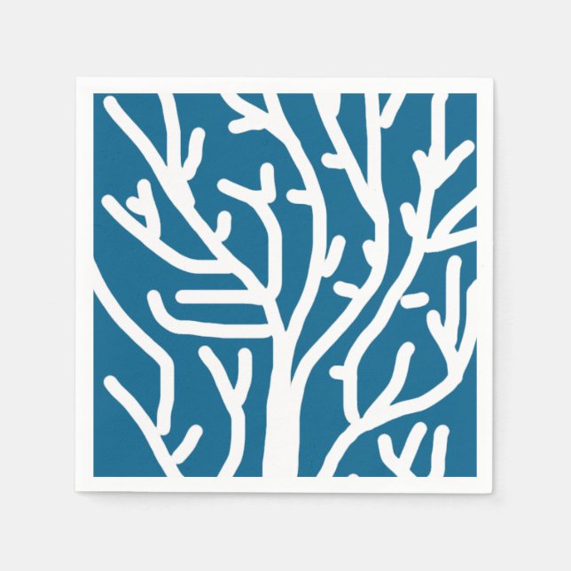 White coral on blue aquatic life napkin (Front)