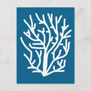 White coral on blue aquatic life postcard