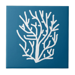 White coral on blue aquatic life tile
