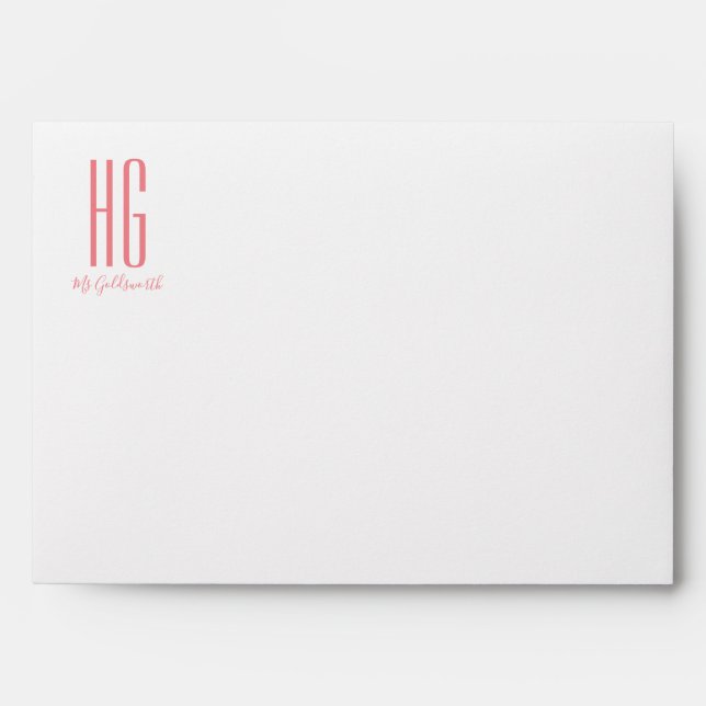 White Coral Pink Inner Customizable Text Envelope (Front)