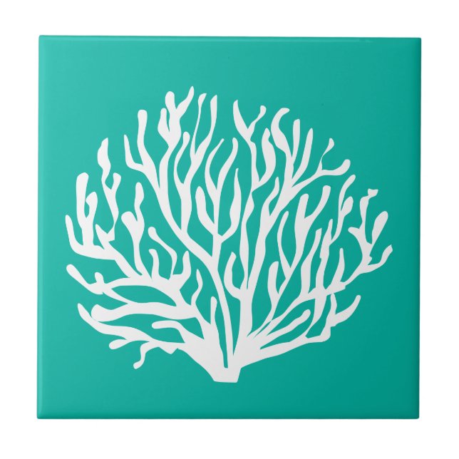 White coral reef custom beach theme ceramic tile (Front)