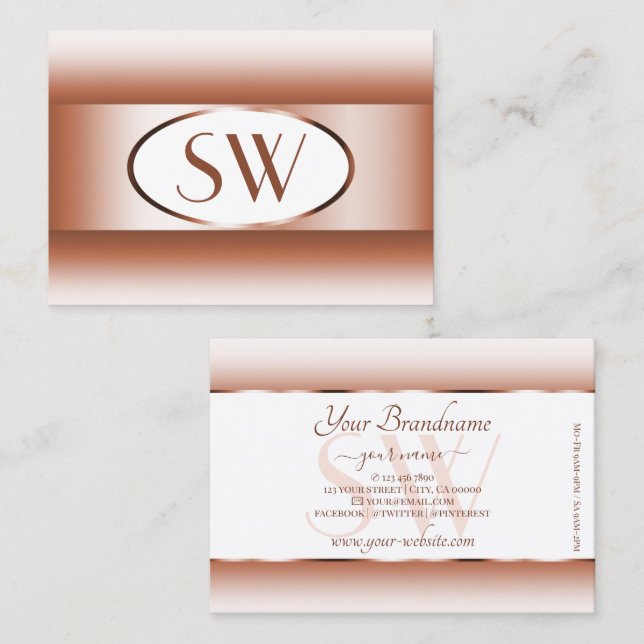 White Coral Shimmery Gradient Oval Frame Initials Business Card (Front/Back)