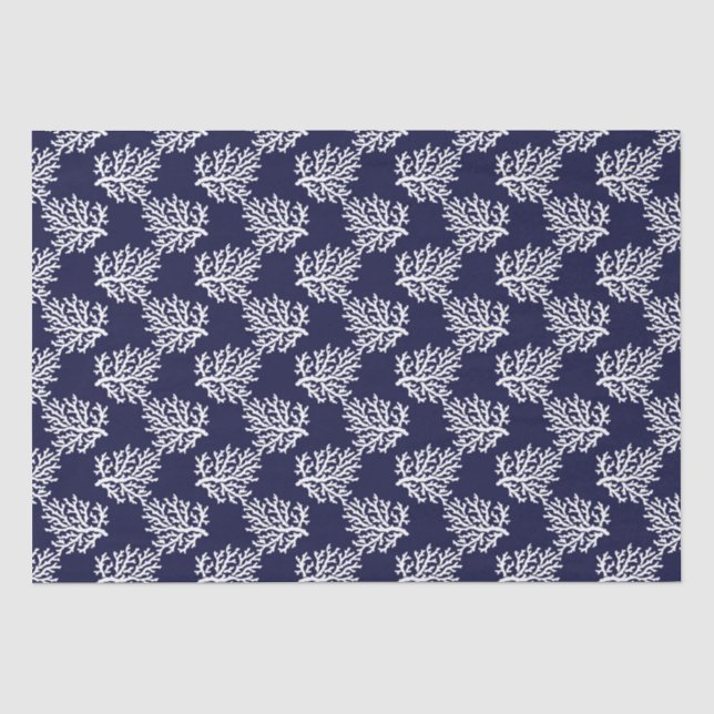 White corals on a navy blue background tissue paper (Front)