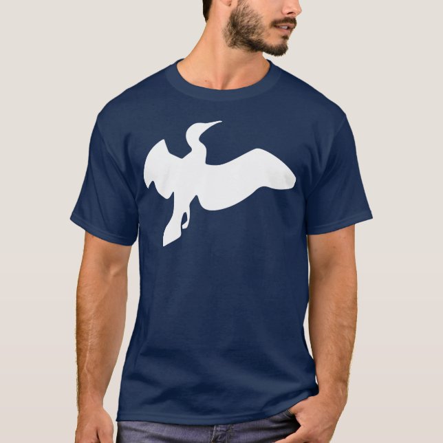 White Cormorant In Flight T-Shirt (Front)