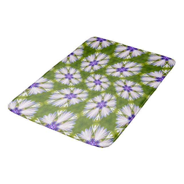 White Cornflowers Pattern Bath Mat (Angled)