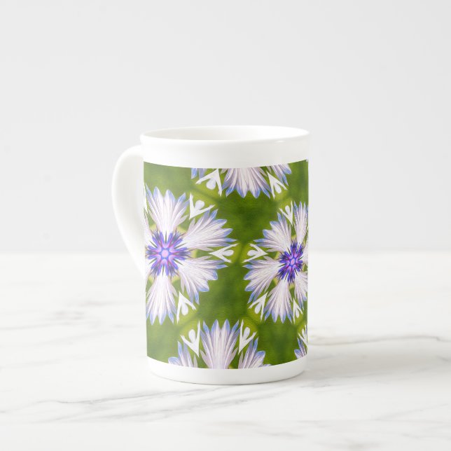 White Cornflowers Pattern Bone China Mug (Front Left)