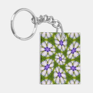 White Cornflowers Pattern Keychain