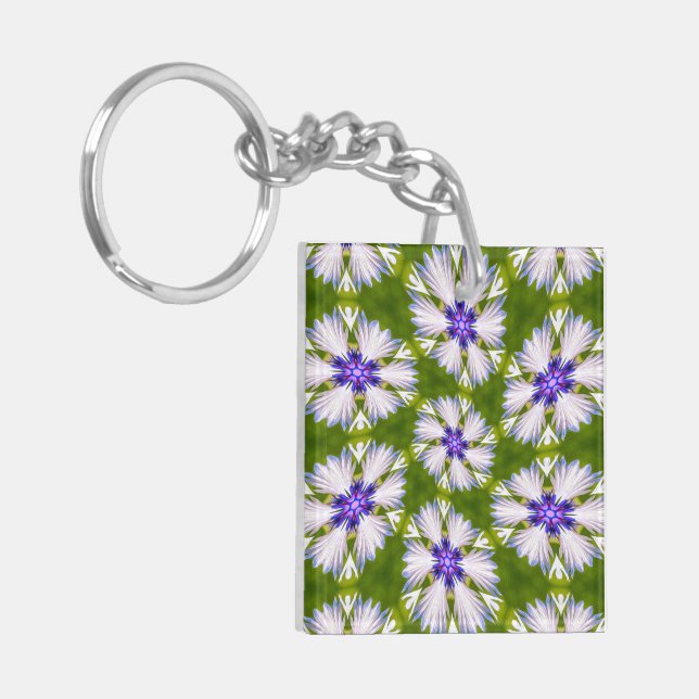 White Cornflowers Pattern Keychain (Front Left)