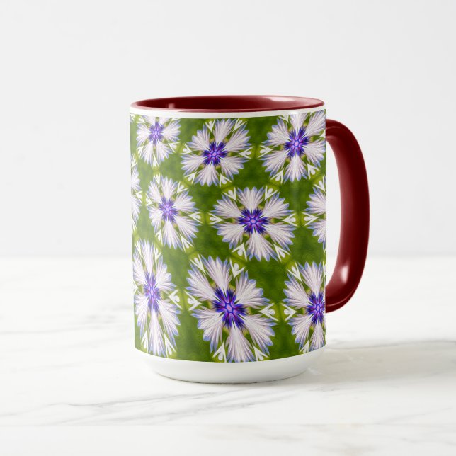 White Cornflowers Pattern Mug (Front Right)