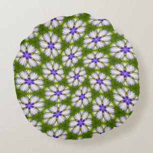 White Cornflowers Pattern Round Pillow
