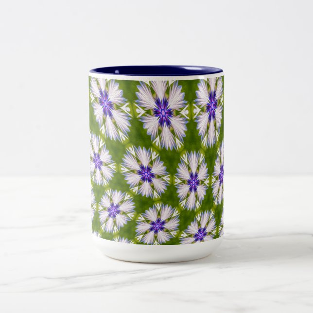 White Cornflowers Pattern Two-Tone Coffee Mug (Center)