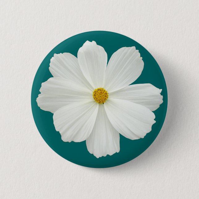 White Cosmos Flower 2 Inch Round Button (Front)