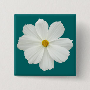 White Cosmos Flower 2 Inch Square Button