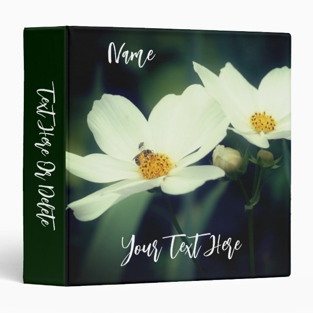 White Cosmos Flower And Bee Nature Personalized Binder (Front/Spine)
