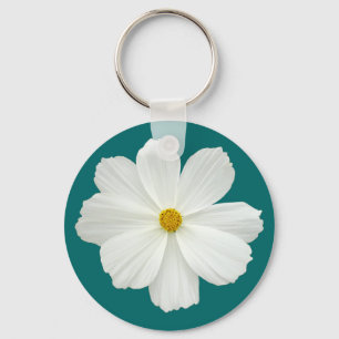 White Cosmos Flower Keychain