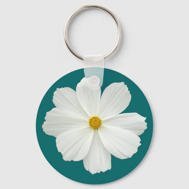 White Cosmos Flower Keychain (Front)