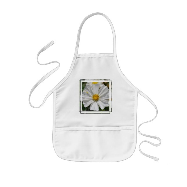 White Cosmos Flower Small Apron (Front)