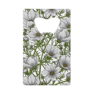 White cosmos flowers credit card bottle opener