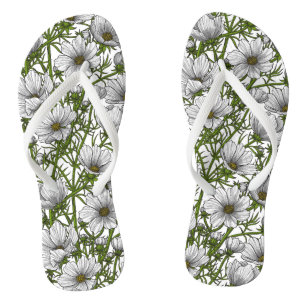 White cosmos flowers flip flops