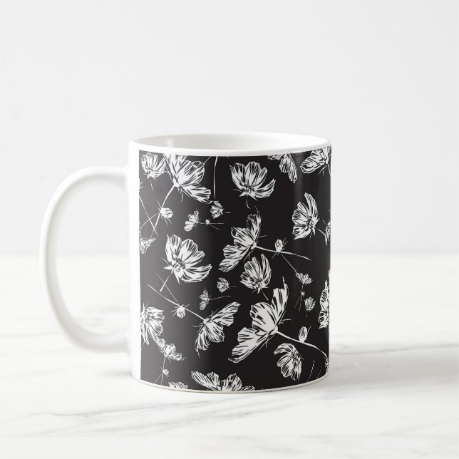 White cosmos flowers: isolated pattern. coffee mug (Left)