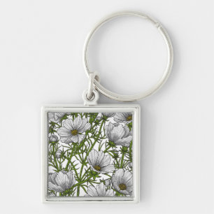 White cosmos flowers keychain