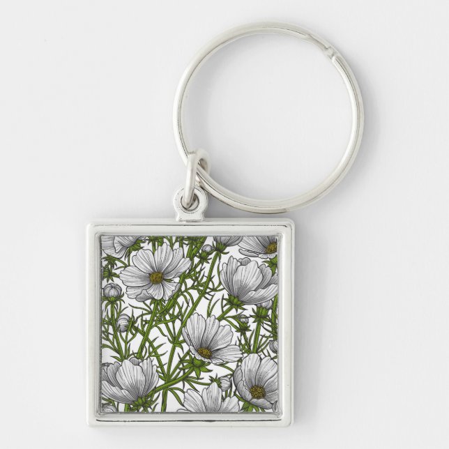 White cosmos flowers keychain (Front)