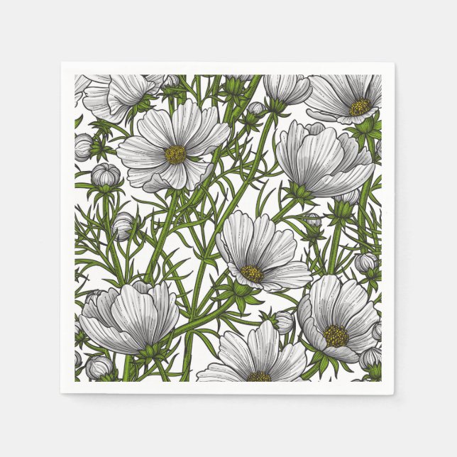 White cosmos flowers napkin (Front)