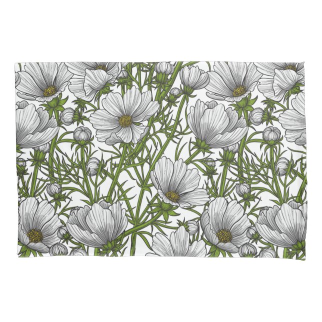White cosmos flowers pillowcase (Front-Left)