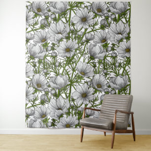 White cosmos flowers tapestry