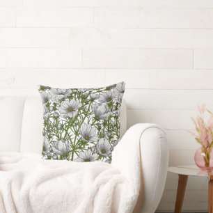 White cosmos flowers throw pillow