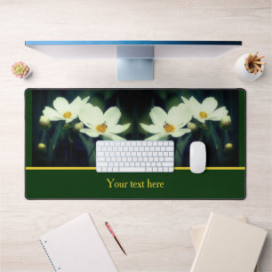 White Cosmos Flowers With Bee Personalized Desk Mat