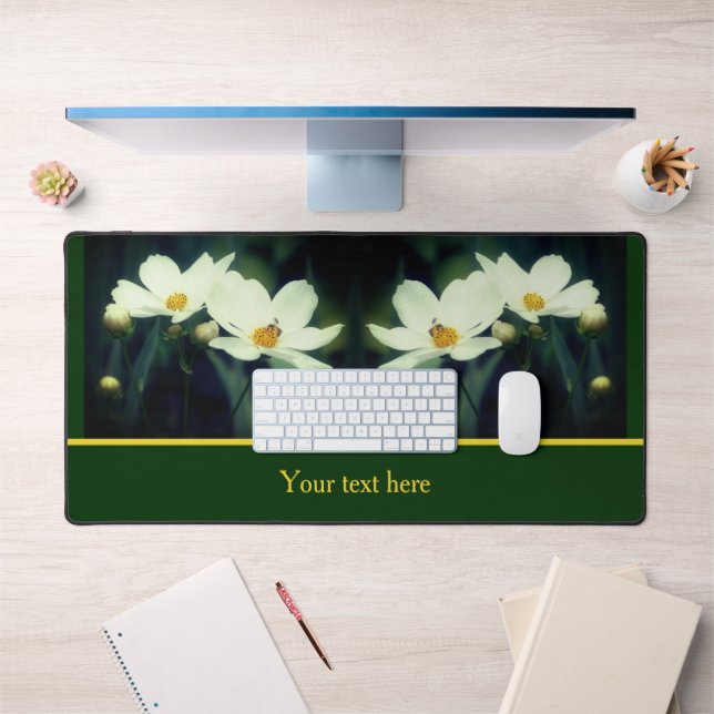 White Cosmos Flowers With Bee Personalized Desk Mat (Office 1)