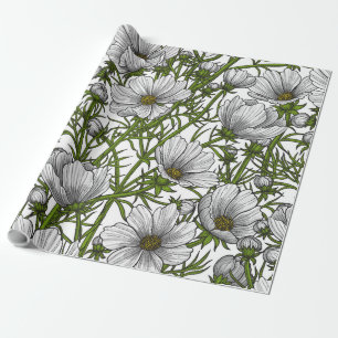 White cosmos flowers wrapping paper