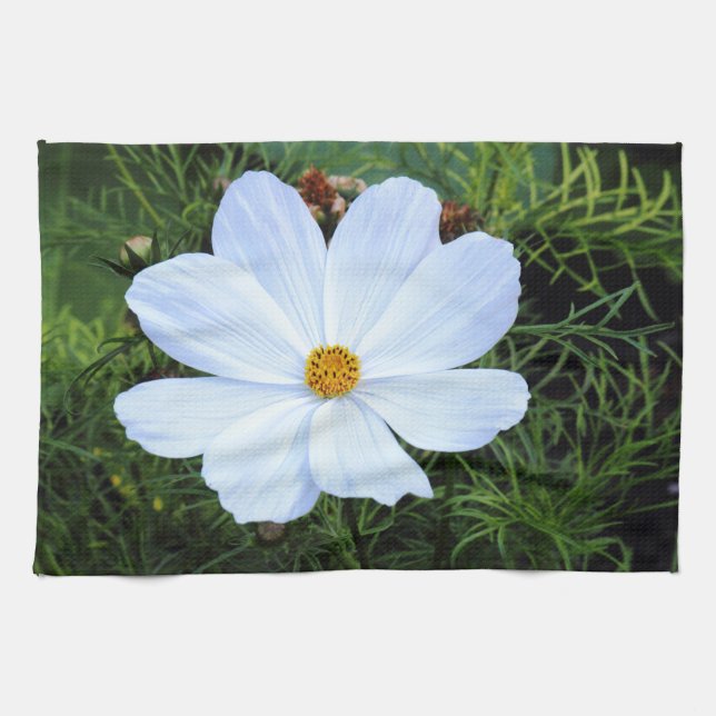 White Cosmos Kitchen Towel (Horizontal)