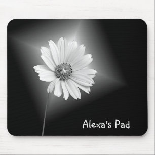 white cosmos on black mouse pad