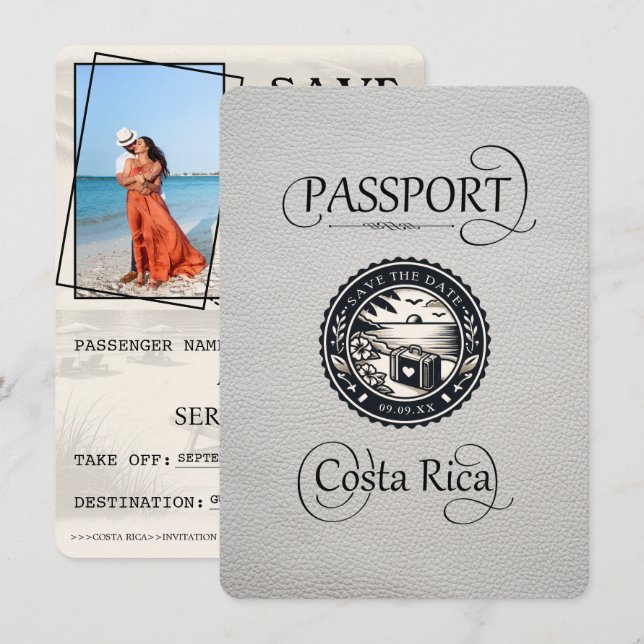 White Costa Rica Passport Save The Date (Front/Back)