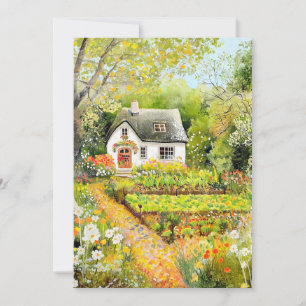 White Cottage in Summer Hello Flat Card