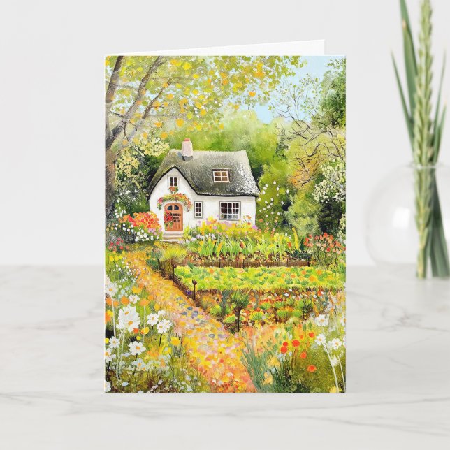 White Cottage in Summer Hello Greeting Card (Front)