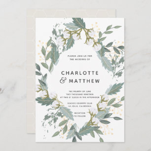 White Cotton Garden Diamond Botanical Wedding Invitation
